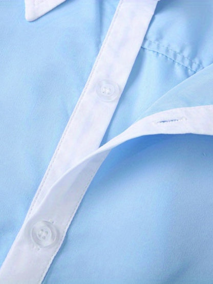 A Stylish Business Shirt For Teenagers And A Long-sleeved Shirt With Contrasting Colors