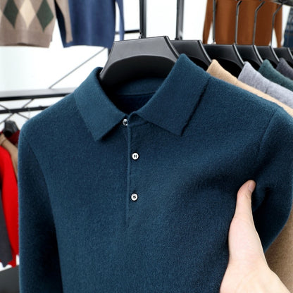 Men's Turn-over Collar Polo Shirt Knitwear Fashion Long Sleeve Bottoming Shirt