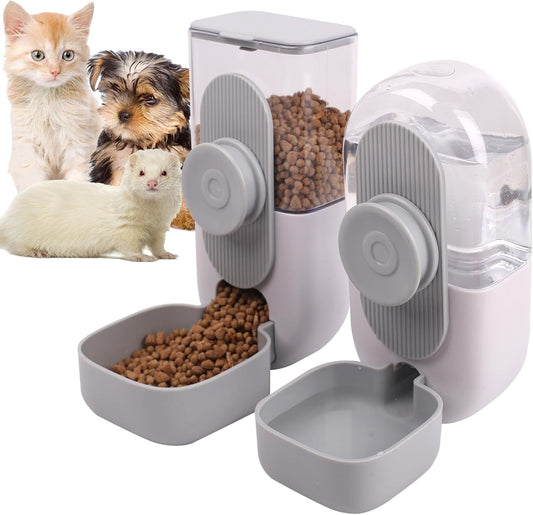 Hanging Automatic Pet Food And Water Dispenser Auto Gravity Rabbit Ferret Bunny Hedgehog Feeder And Water Dispenser Sets Cat Dog Food And Water Dispenser Food Bowl For Cage Hanging