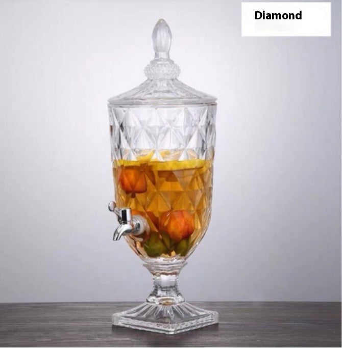 Creative Relief Crystal Juice Bottle With Lid And Faucet Large Capacity Juice Jar