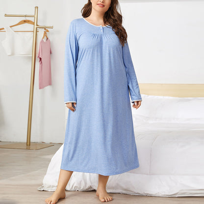 Women's Lace Stitching Pleated Long-sleeved Nightdress