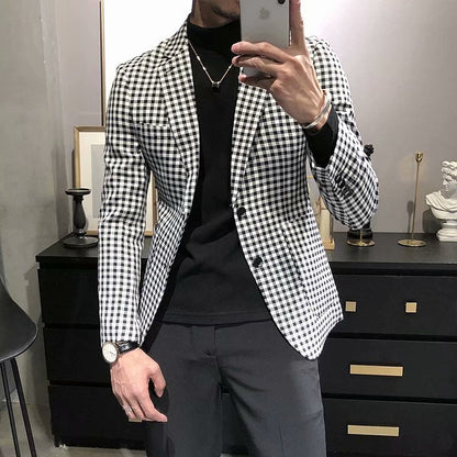 Casual Slim-fit Black And White Plaid Artistic Youth Fashion Jacket