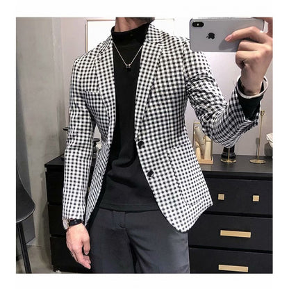 Casual Slim-fit Black And White Plaid Artistic Youth Fashion Jacket