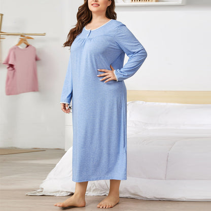 Women's Lace Stitching Pleated Long-sleeved Nightdress