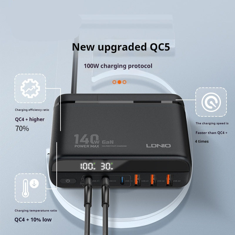 New National Standard High-power Mobile Phone Charger 140W Gallium Nitride Digital Display PD Fast Charger